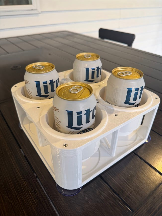 4-Cup Boat Drink Holder with Inserts, Suction Cup Adapter for Pontoon, Beach, Poolside