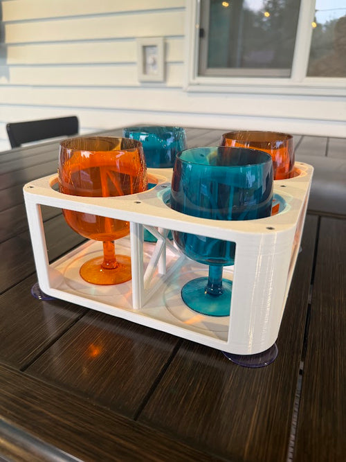 4-Cup Boat Drink Holder, Suction Cup Beverage Organizer for Marine, Beach, Poolside