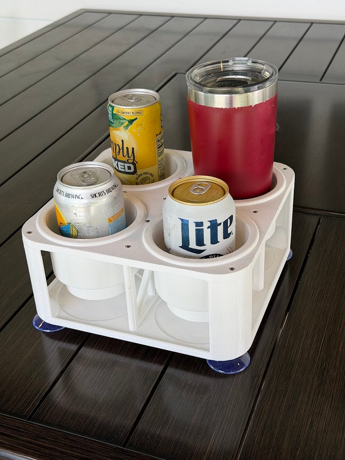 4-Cup Boat Drink Holder with Inserts, Suction Cup Adapter for Pontoon, Beach, Poolside