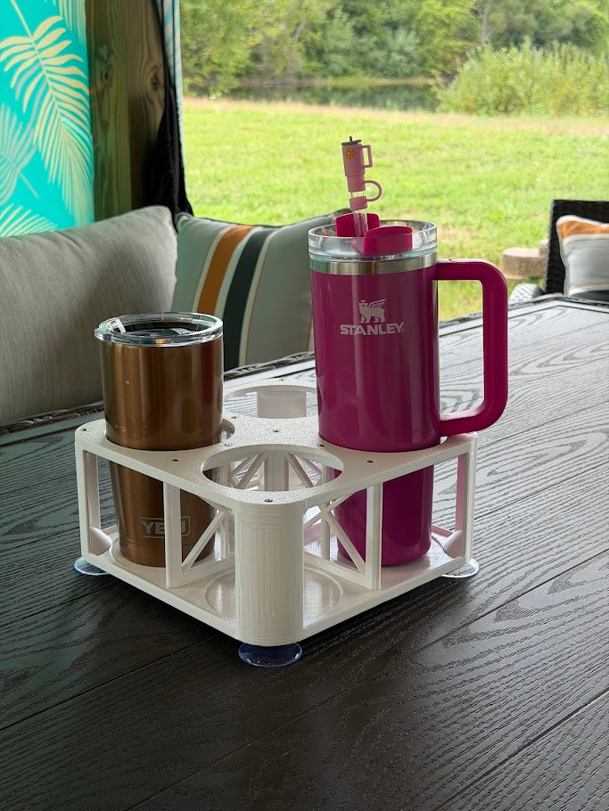 4-Cup Boat Drink Holder, Suction Cup Beverage Organizer for Marine, Beach, Poolside