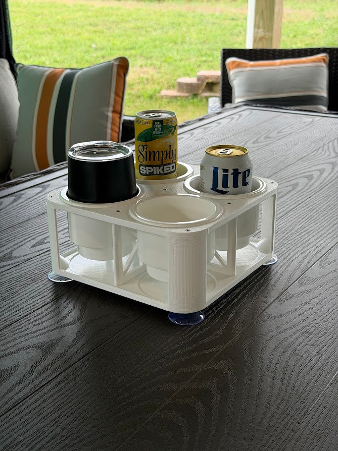 4-Cup Boat Drink Holder with Inserts, Suction Cup Adapter for Pontoon, Beach, Poolside