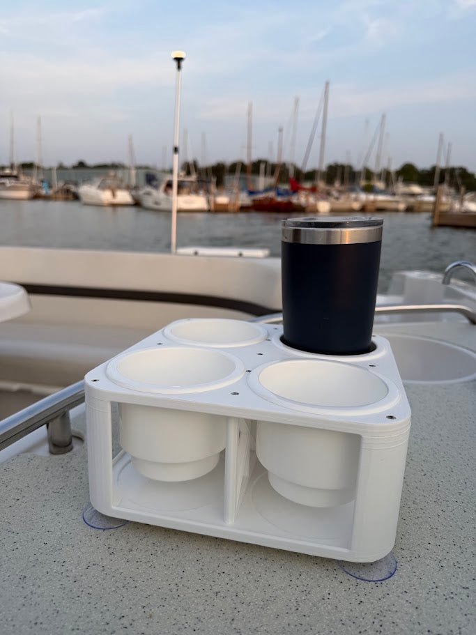 4-Cup Boat Drink Holder with Inserts, Suction Cup Adapter for Pontoon, Beach, Poolside