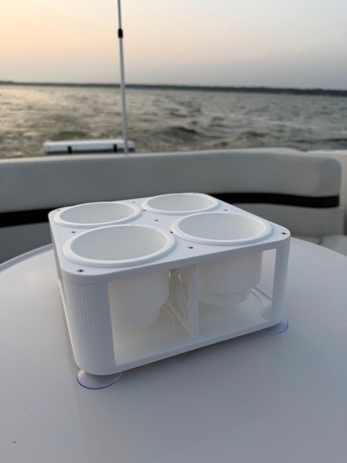 4-Cup Boat Drink Holder with Inserts, Suction Cup Adapter for Pontoon, Beach, Poolside