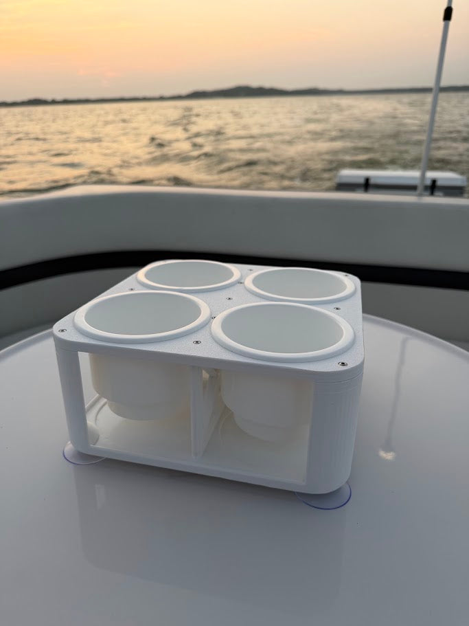 4-Cup Boat Drink Holder with Inserts, Suction Cup Adapter for Pontoon, Beach, Poolside