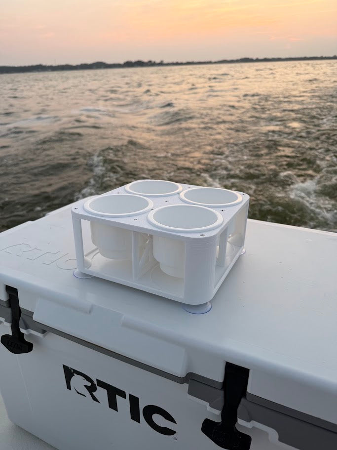 4-Cup Boat Drink Holder with Inserts, Suction Cup Adapter for Pontoon, Beach, Poolside