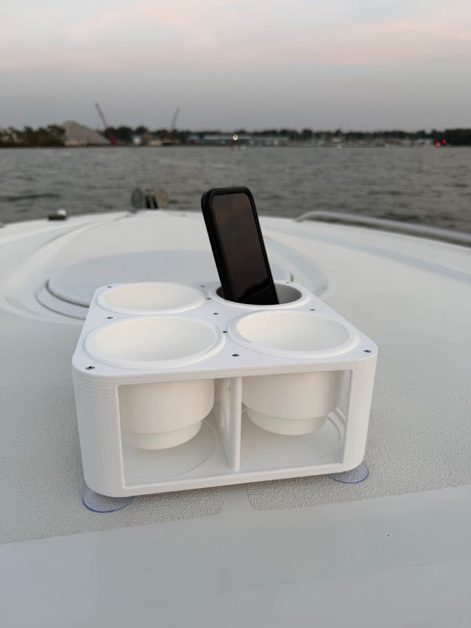 4-Cup Boat Drink Holder with Inserts, Suction Cup Adapter for Pontoon, Beach, Poolside