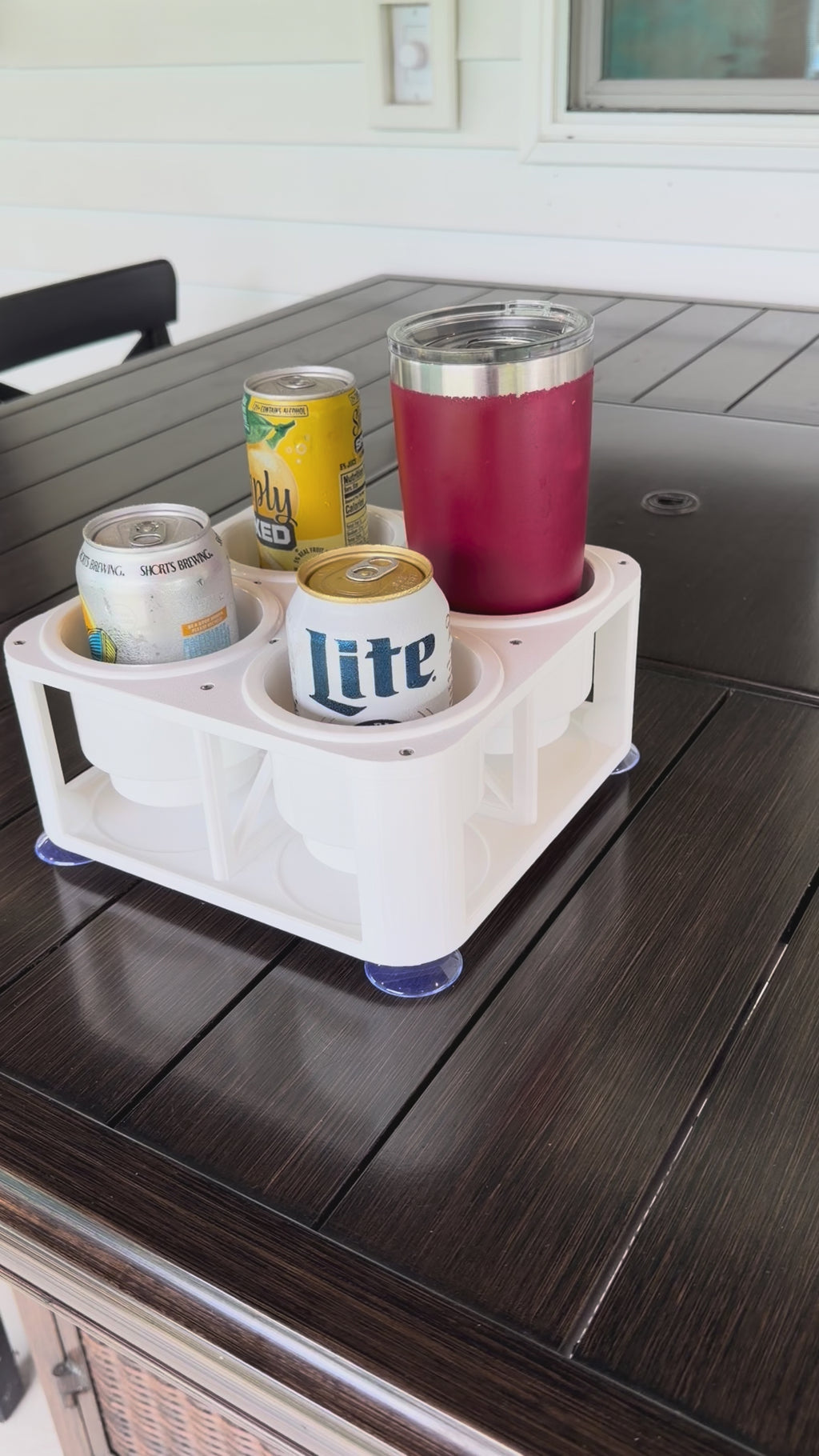 4-Cup Boat Drink Holder with Inserts, Suction Cup Adapter for Pontoon, Beach, Poolside