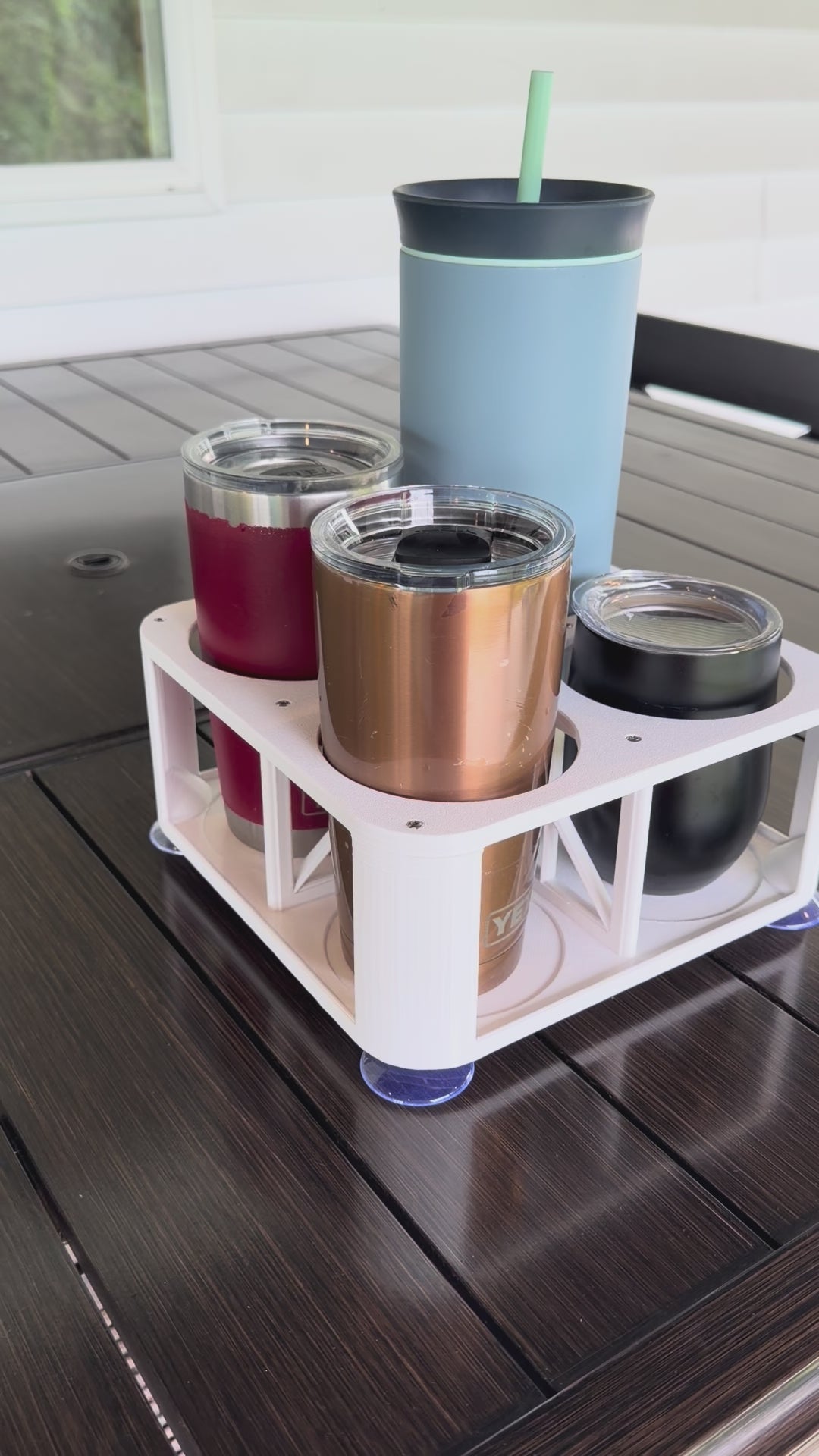 4-Cup Boat Drink Holder, Suction Cup Beverage Organizer for Marine, Beach, Poolside